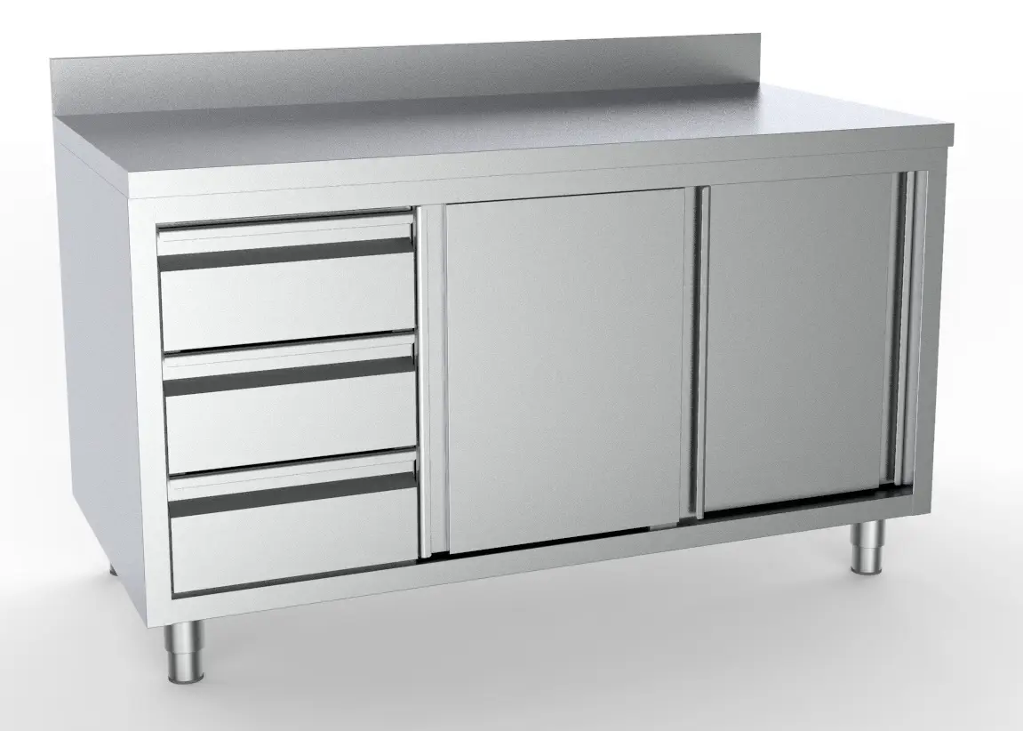 CombiSteel 700 Series Worktable with Sliding Doors and Drawers Left and Upstand 1800mm 7333.0268