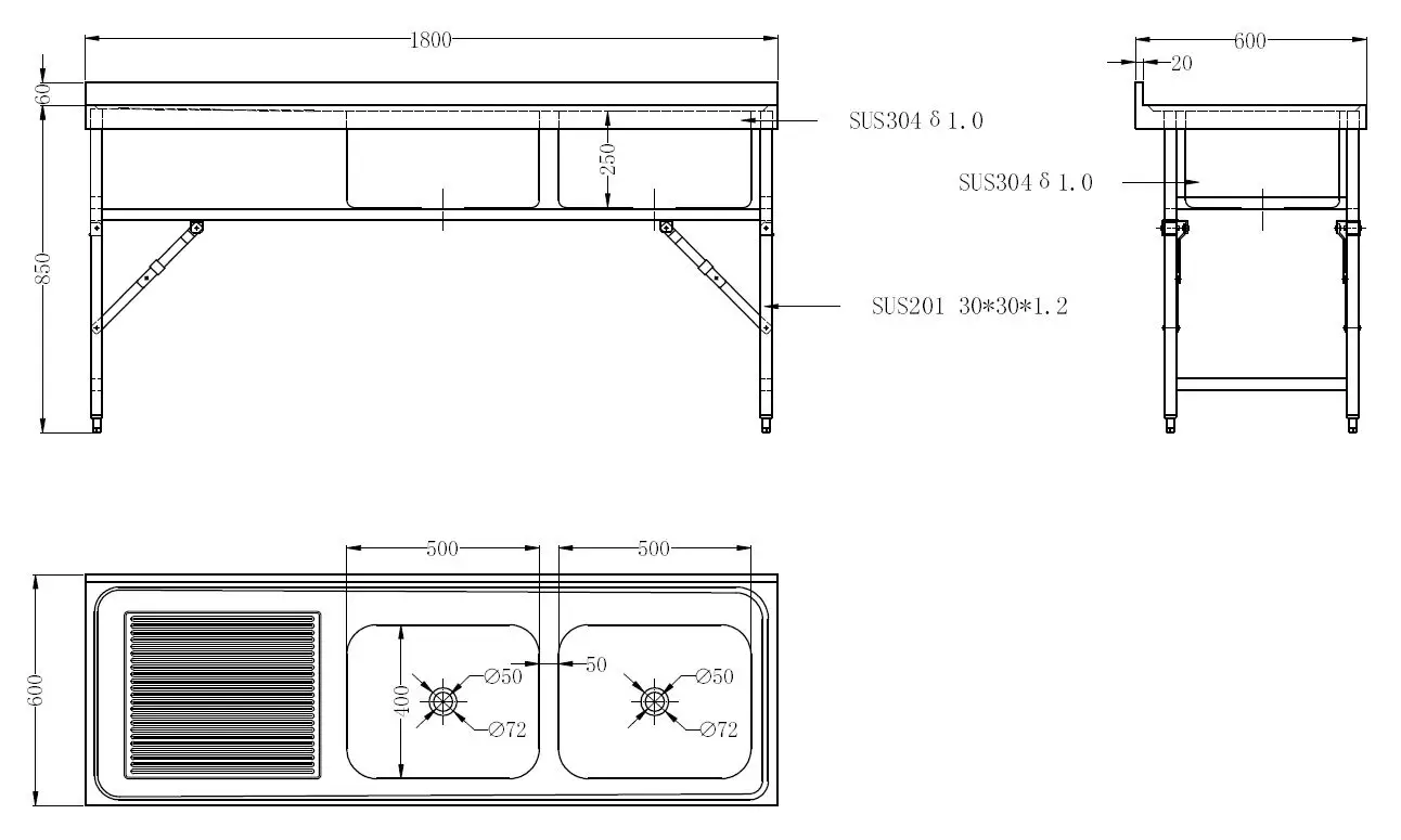 CombiSteel 600 Fold Down Sink Unit 1800 2R 7490.0280 - Image 2