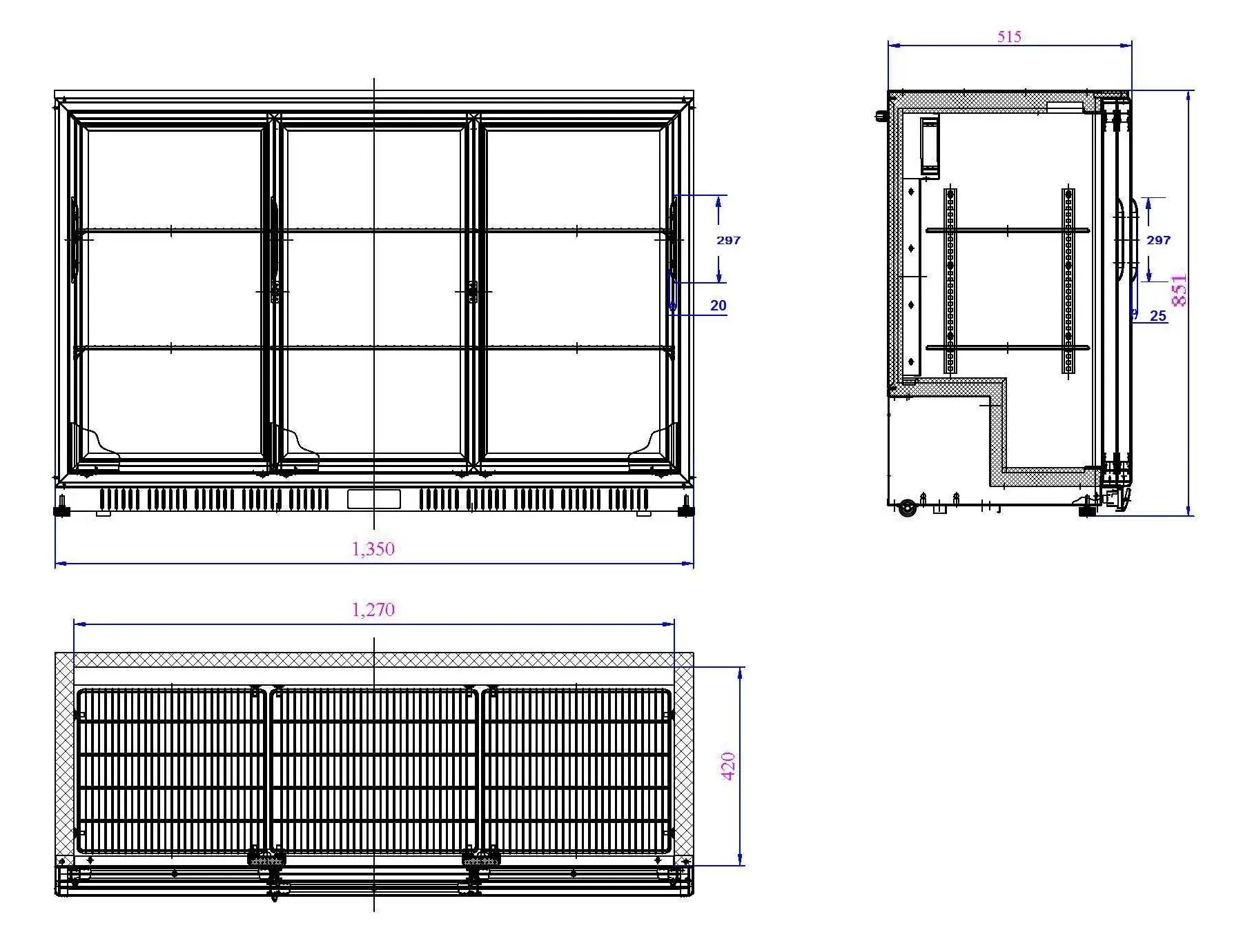 CombiSteel Back Bar Cooler Black 3 Sliding Doors 7527.0050 - Image 2