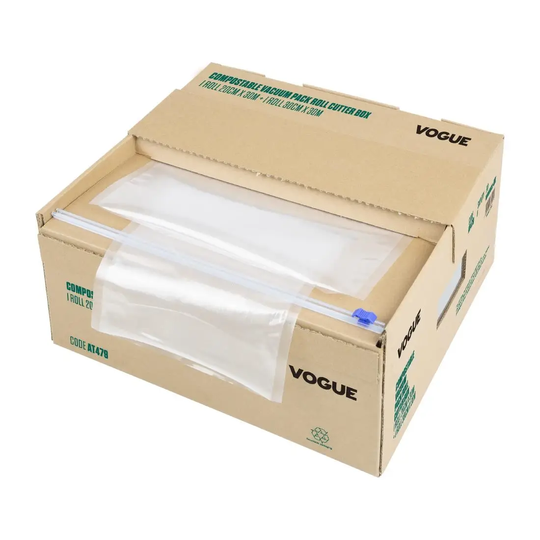 Vogue Compostable Vacuum Pack Roll Cutter Box 200mm & 300mm Twin Pack AT479