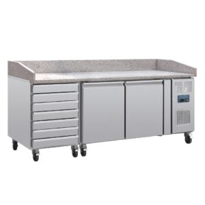 Polar U-Series Double Door Pizza Counter with Granite Top and Dough Drawers 290Ltr UA080