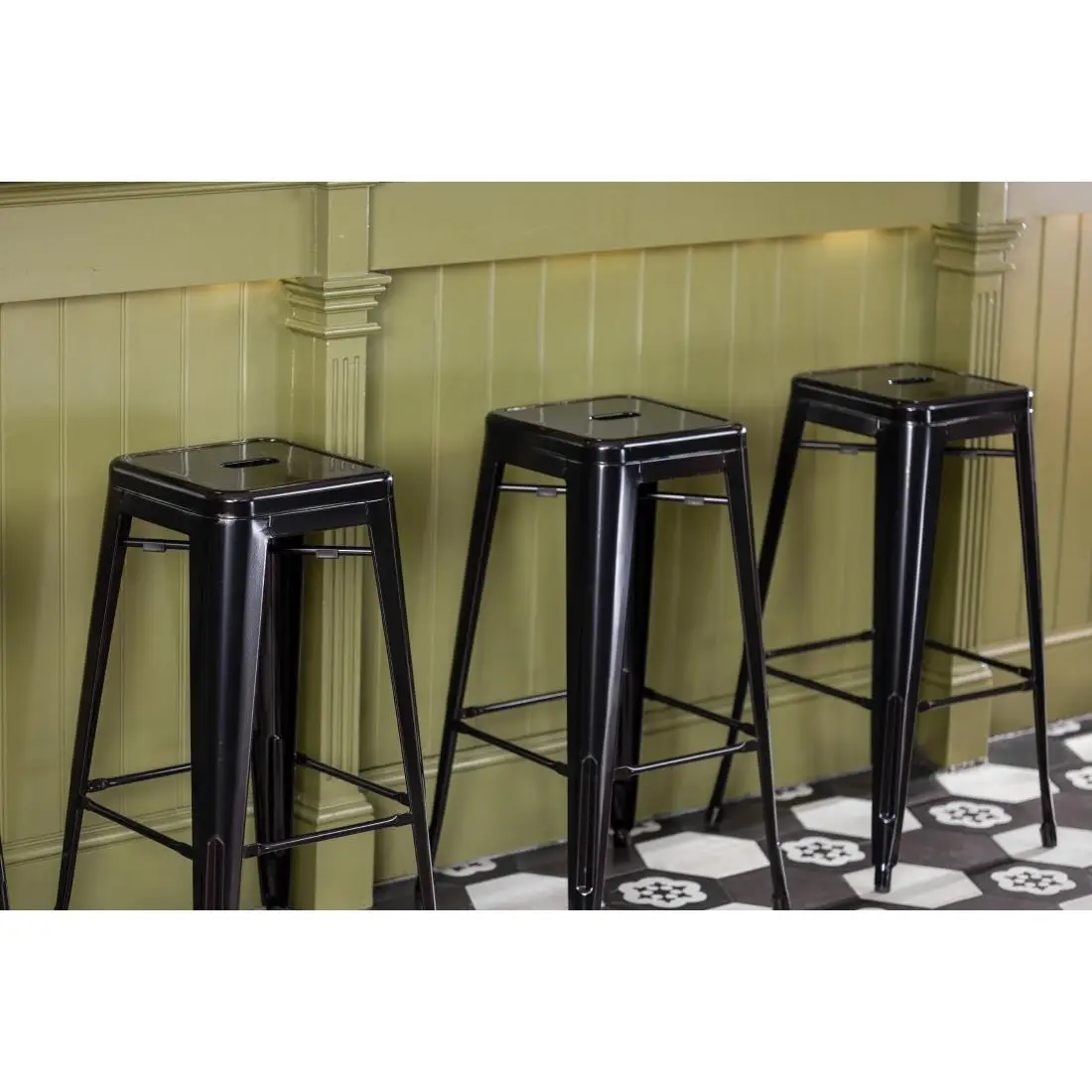 Bolero Bistro Steel High Stool Black (4 Pack) DL881 - Image 7
