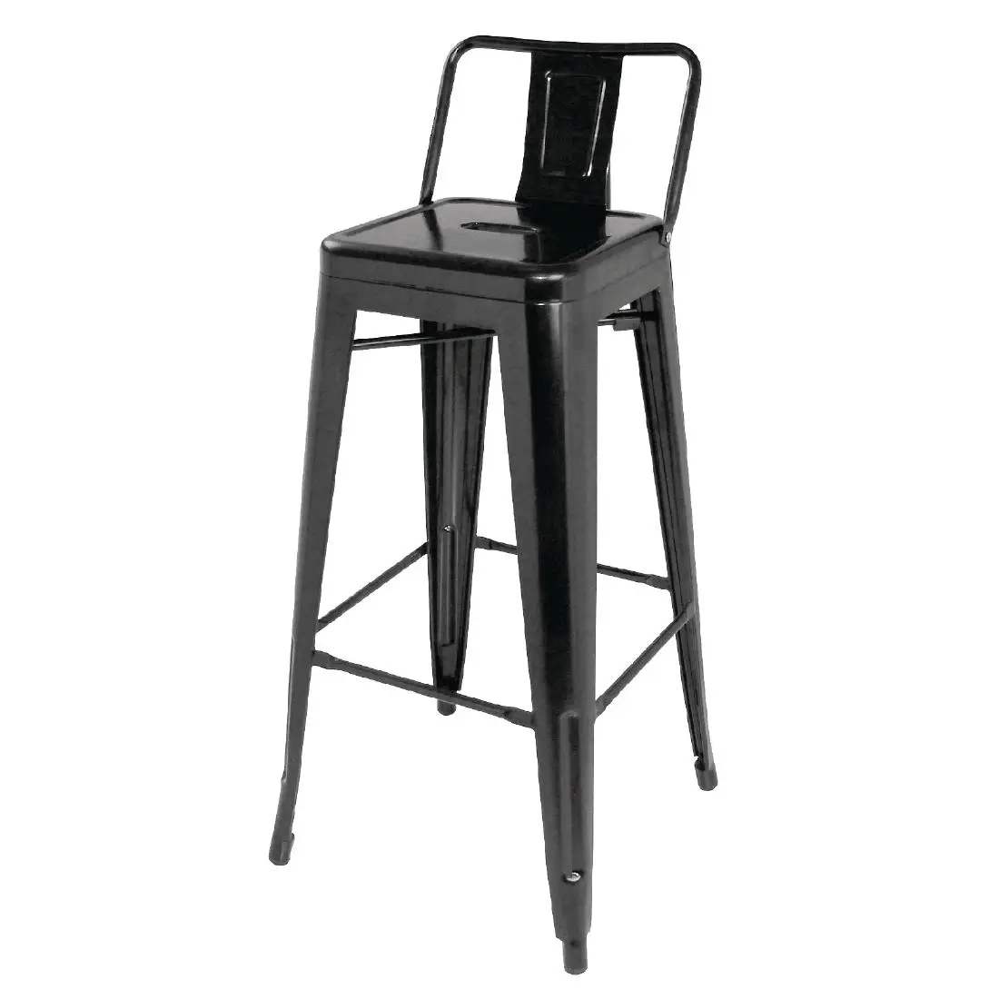 Bolero Bistro Steel High Stool with Backrest Black (4 Pack) DL882