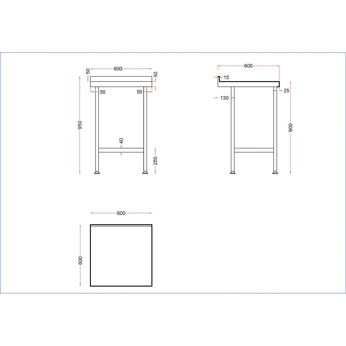 Vogue Stainless Steel Wall Table with Upstand 600mm DR020 - Image 2