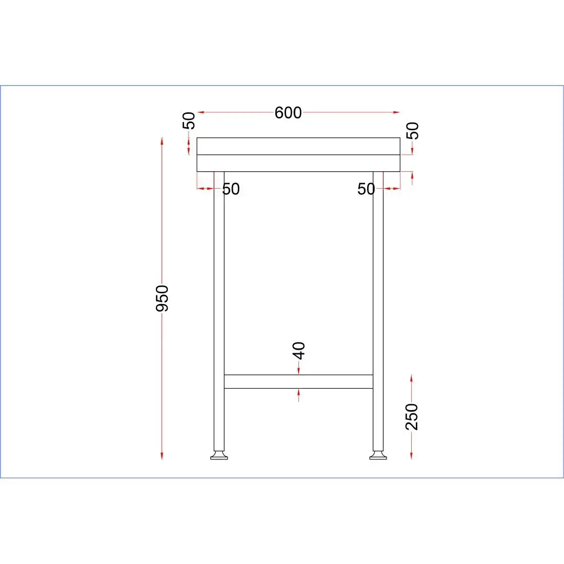 Vogue Stainless Steel Wall Table with Upstand 600mm DR020 - Image 3