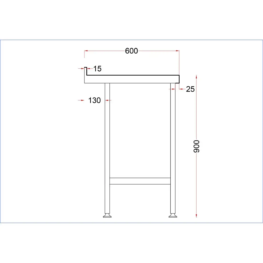 Vogue Stainless Steel Wall Table with Upstand 600mm DR020 - Image 5