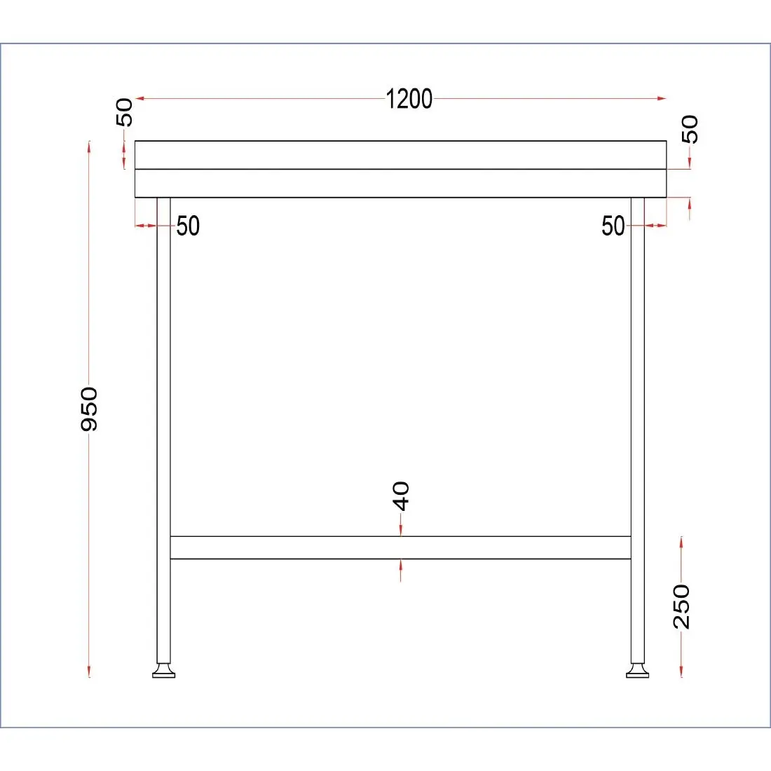 Vogue Stainless Steel Wall Table with Upstand 1200mm DR022 - Image 4