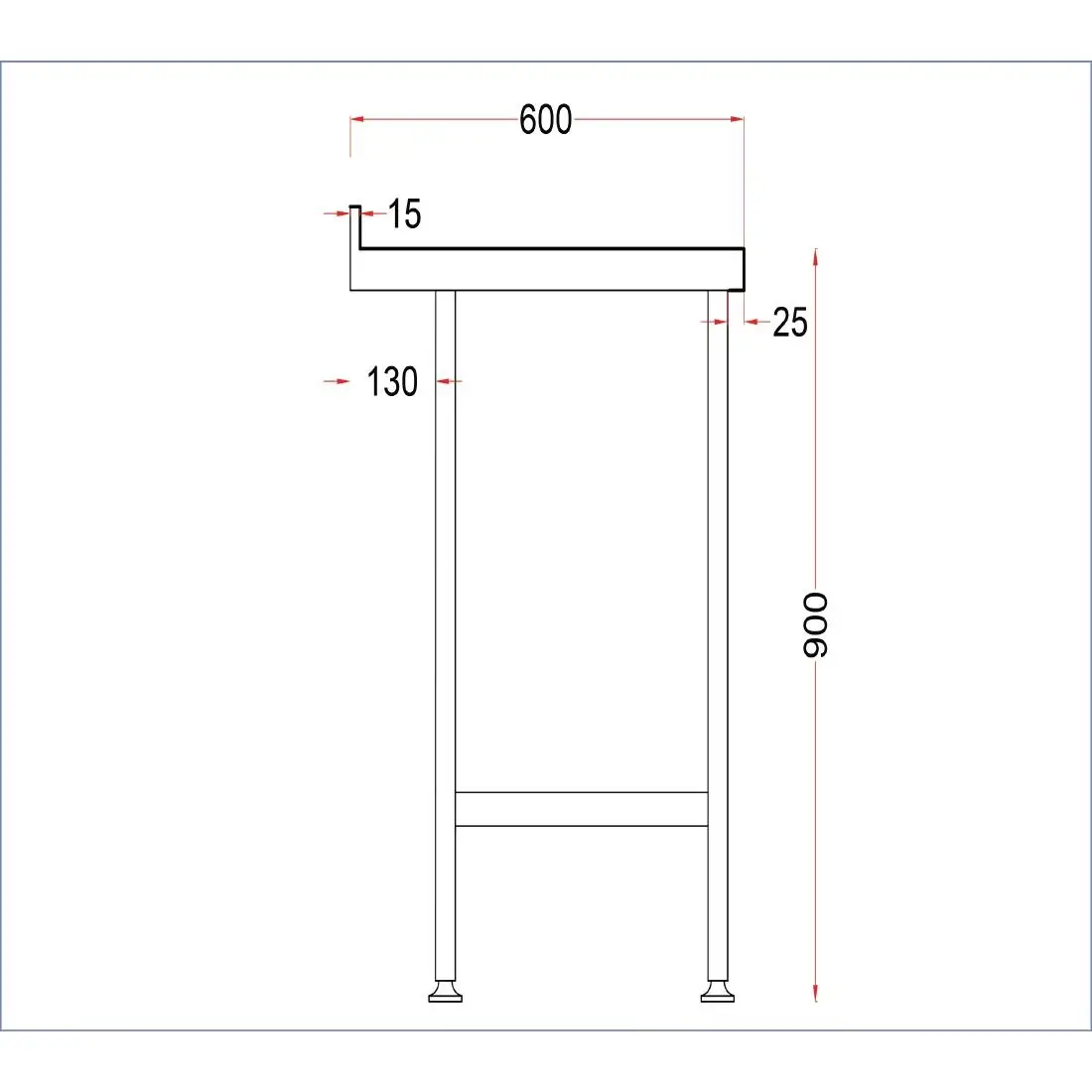 Vogue Stainless Steel Wall Table with Upstand 1200mm DR022 - Image 6