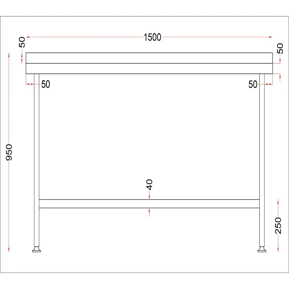 Vogue Stainless Steel Wall Table with Upstand 1500mm DR023 - Image 4