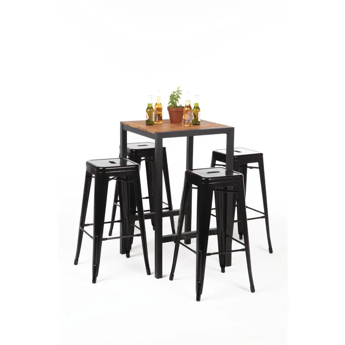 Bolero Square Steel and Acacia Bar Table 600mm DS155 - Image 10
