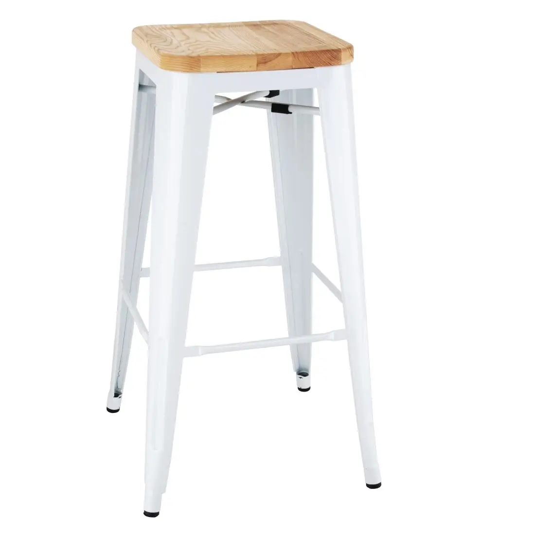 Bolero Bistro High Stools with Wooden Seatpad White (4 Pack) DW739