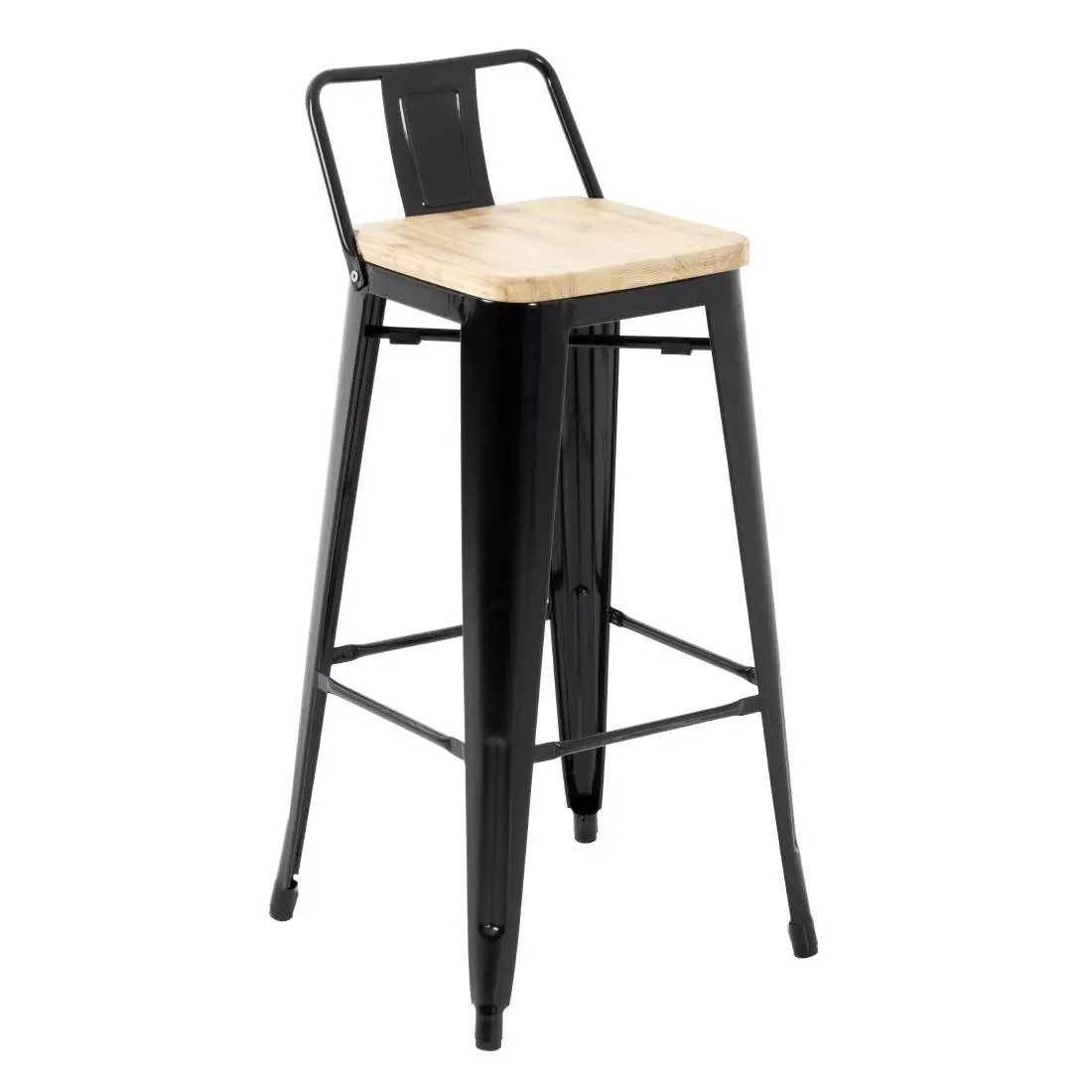 Bolero Bistro Backrest High Stools with Wooden Seat Pad Black (4 Pack) FB623