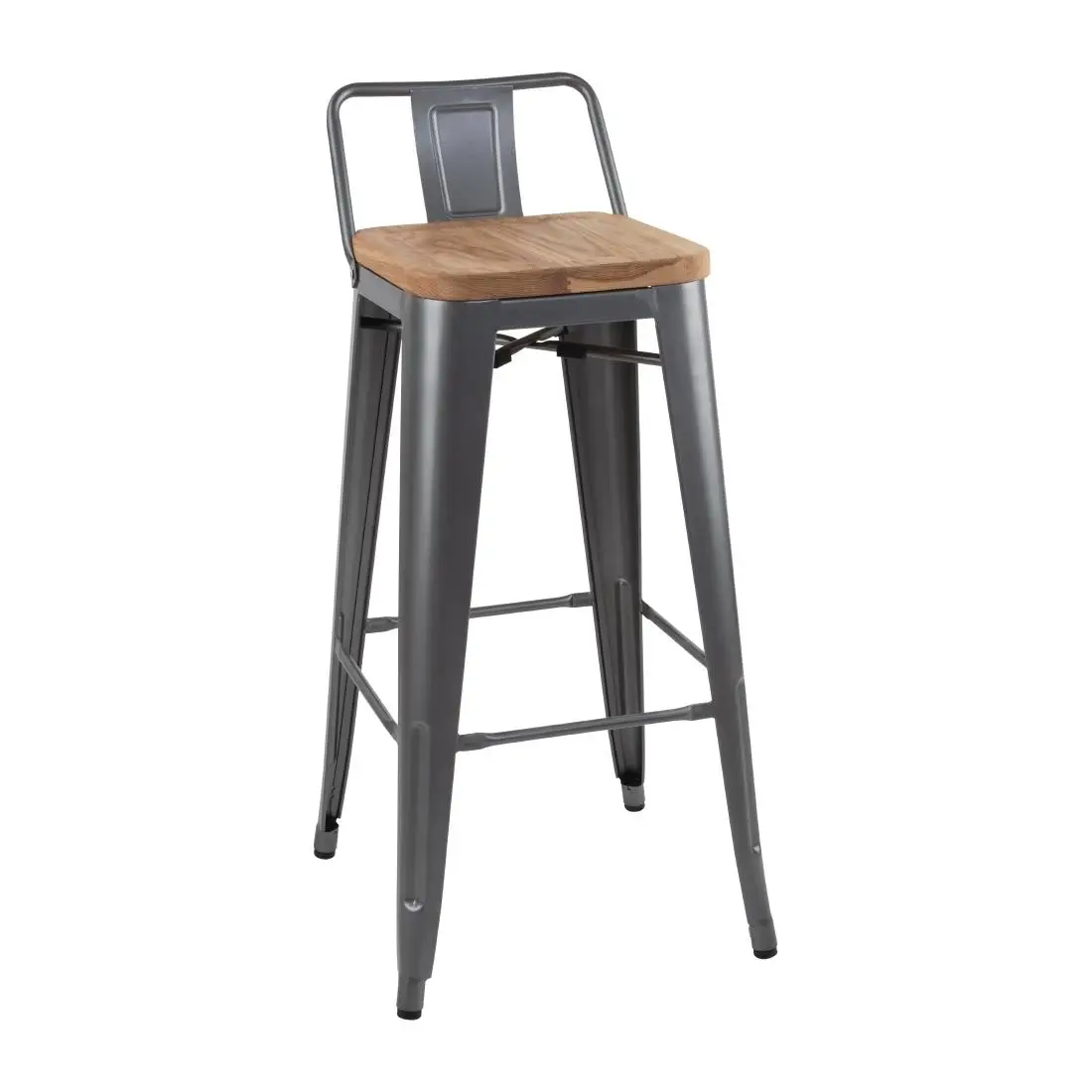 Bolero Bistro Backrest High Stools with Wooden Seat Pad Gun Metal (4 Pack) FB624