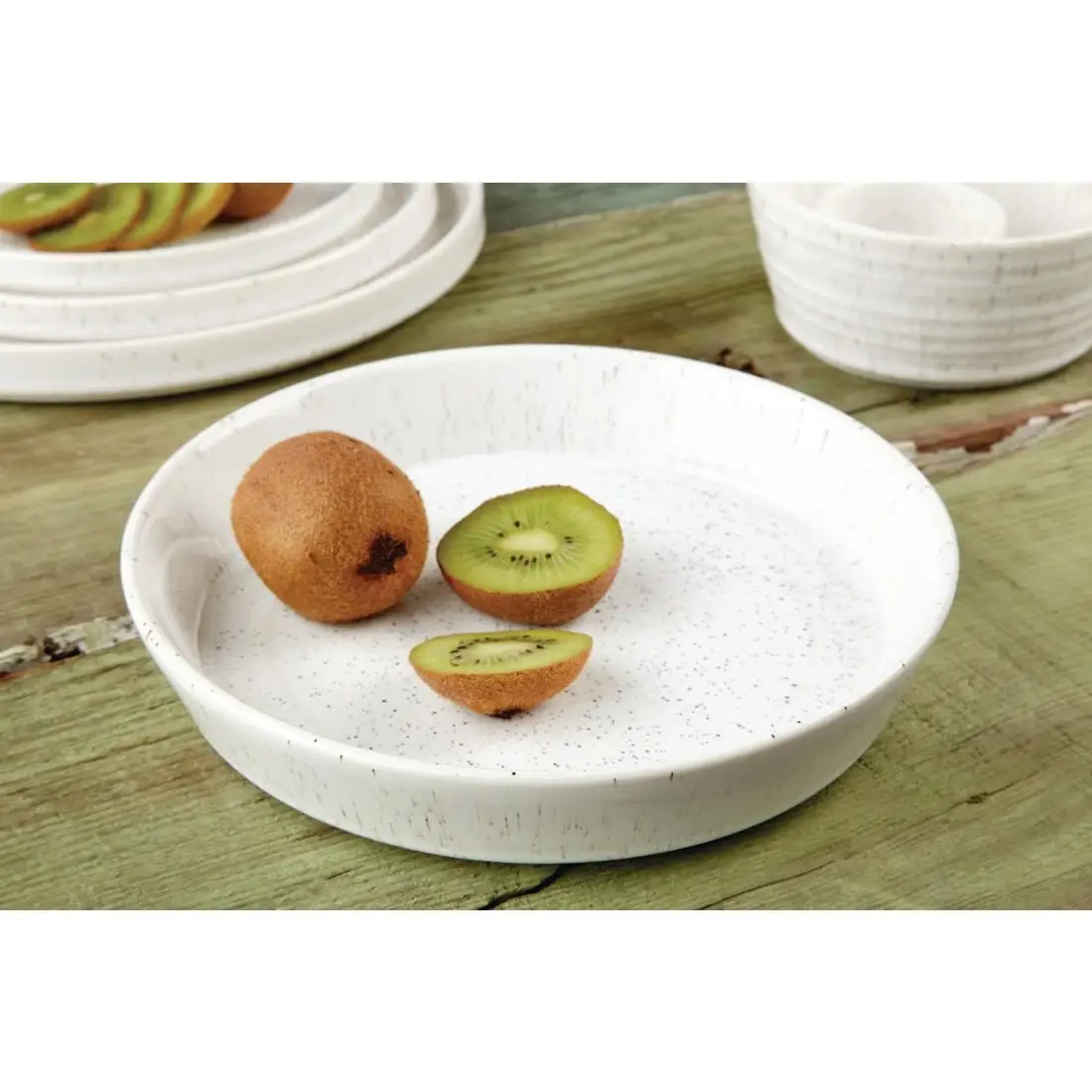 Olympia Cavolo Flat Round Bowls White Speckle 220mm (4 Pack) FD901 - Image 6