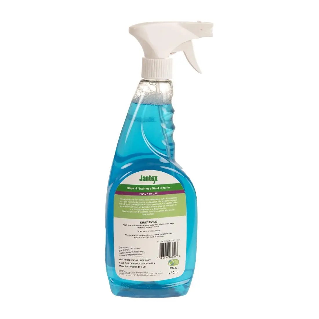Jantex Green Glass and Stainless Steel Cleaner Ready To Use 750ml FS413 - Image 3