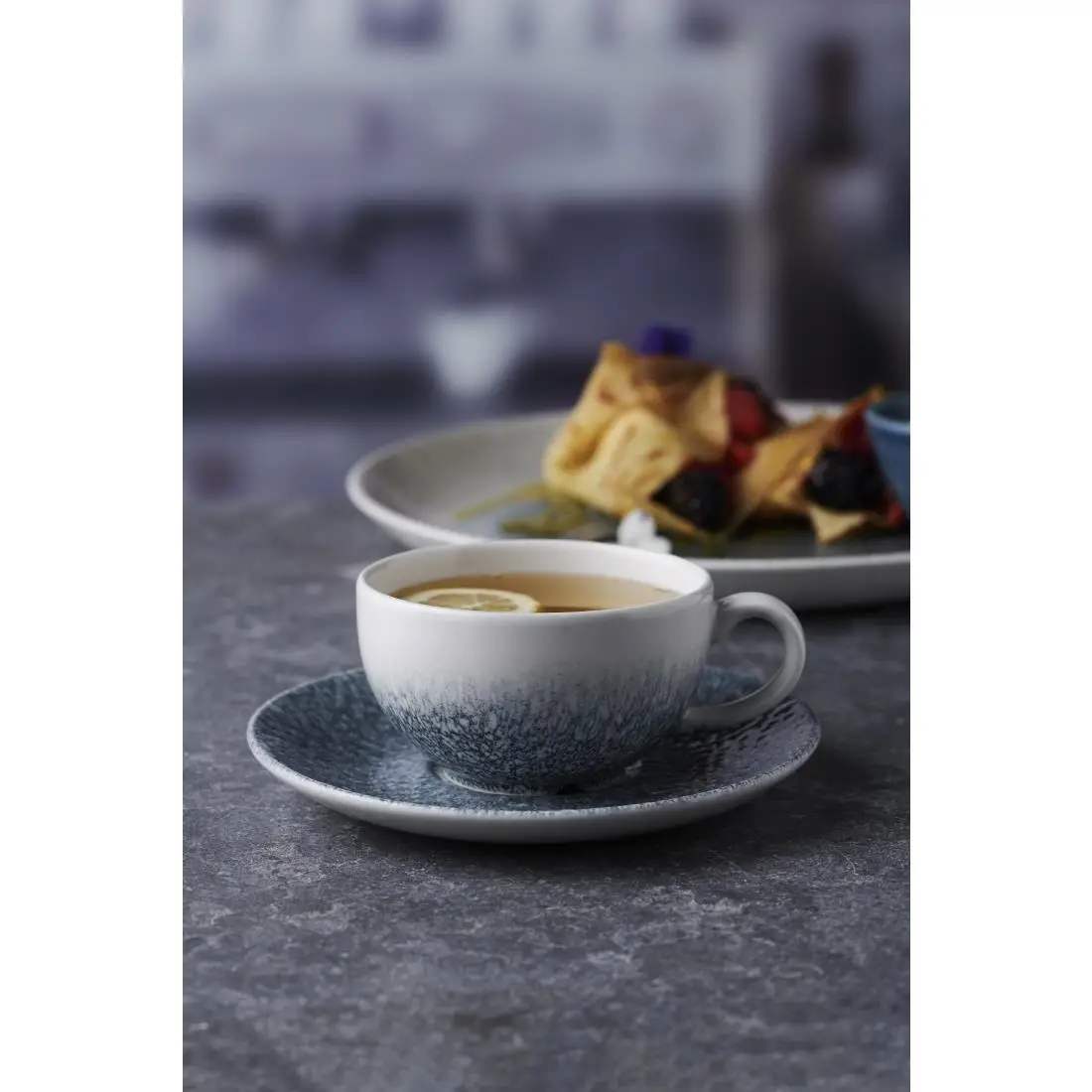 Churchill Raku Duo Cappuccino Cup Topaz Blue 227ml (12 Pack) FS933 - Image 2
