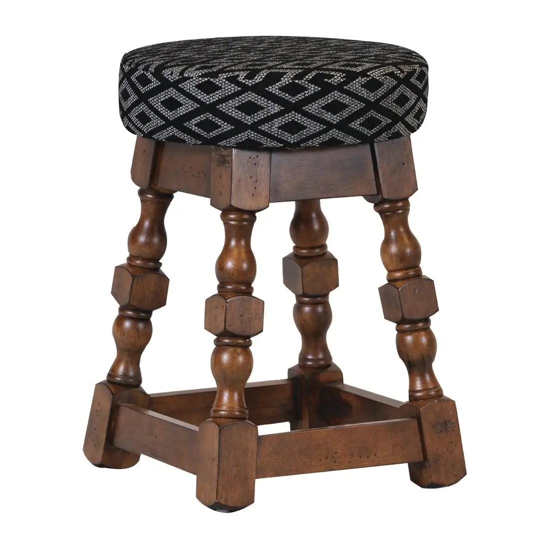 Classic Rubber Wood Low Bar Stool with Black Diamond Seat (2 Pack) FT405