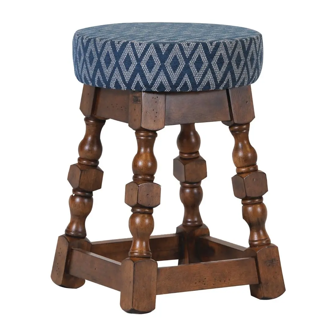Classic Rubber Wood Low Bar Stool with Blue Diamond Seat (2 Pack) FT406