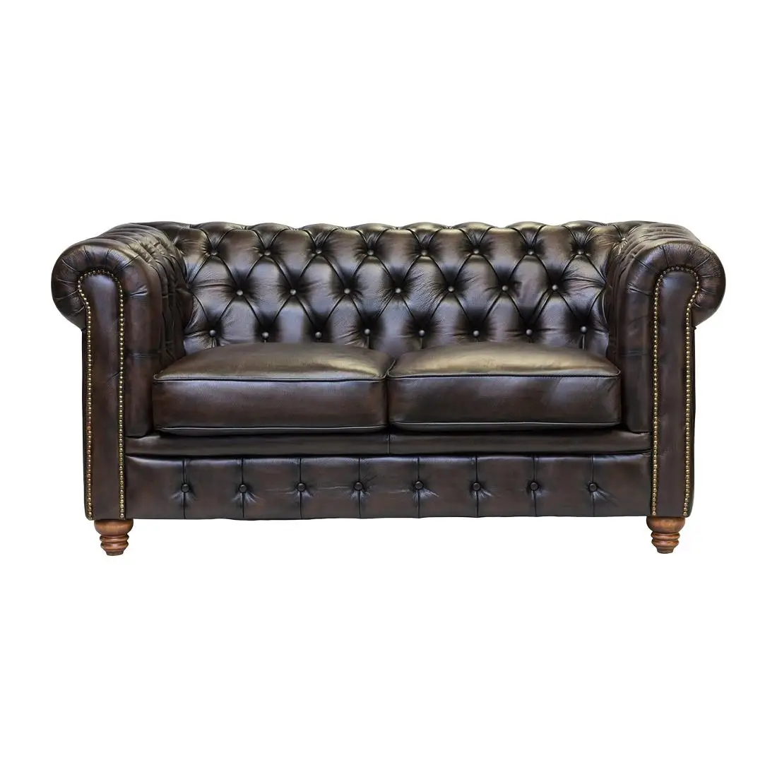 Chesterfield Leather Two-Seater Sofa Antique Brown FT439