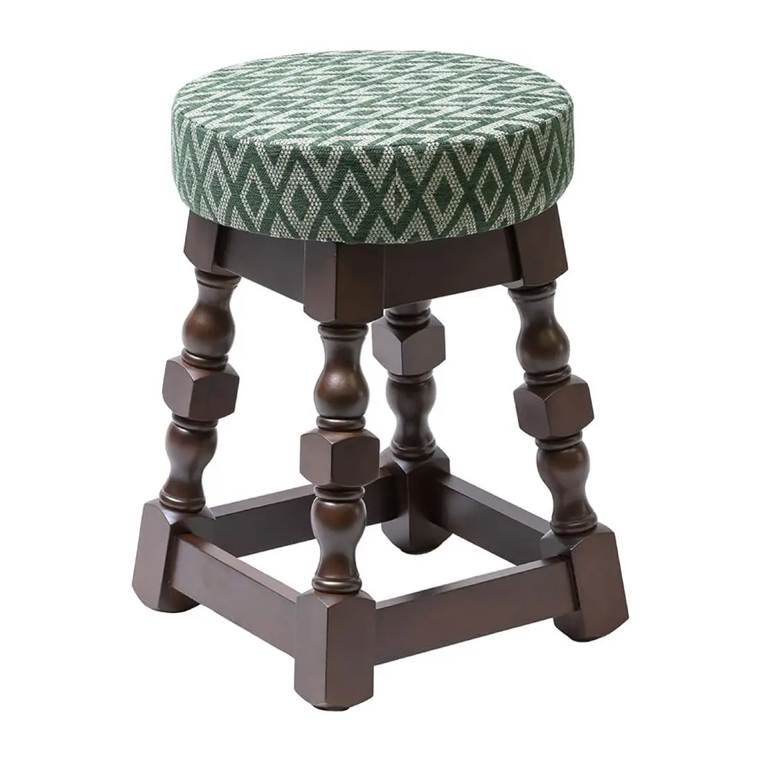 Classic Dark Wood Low Bar Stool with Green Diamond Seat (2 Pack) FT466
