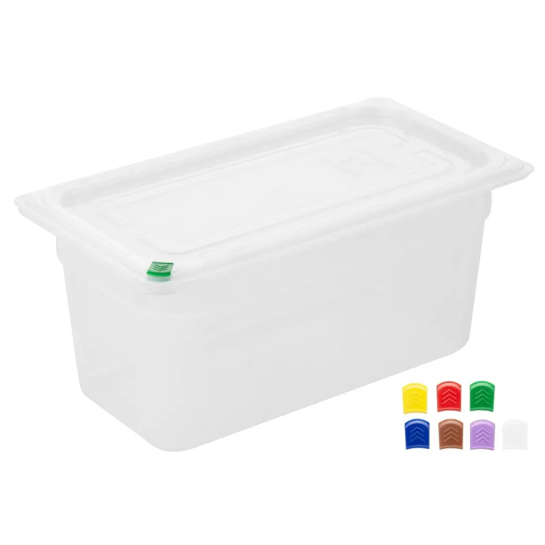 Hygiplas Click PP GN Container 1/3 with Lid & 7 Colour Clips 150mm 5.3Ltr (4 Pack) FZ093 - Image 2