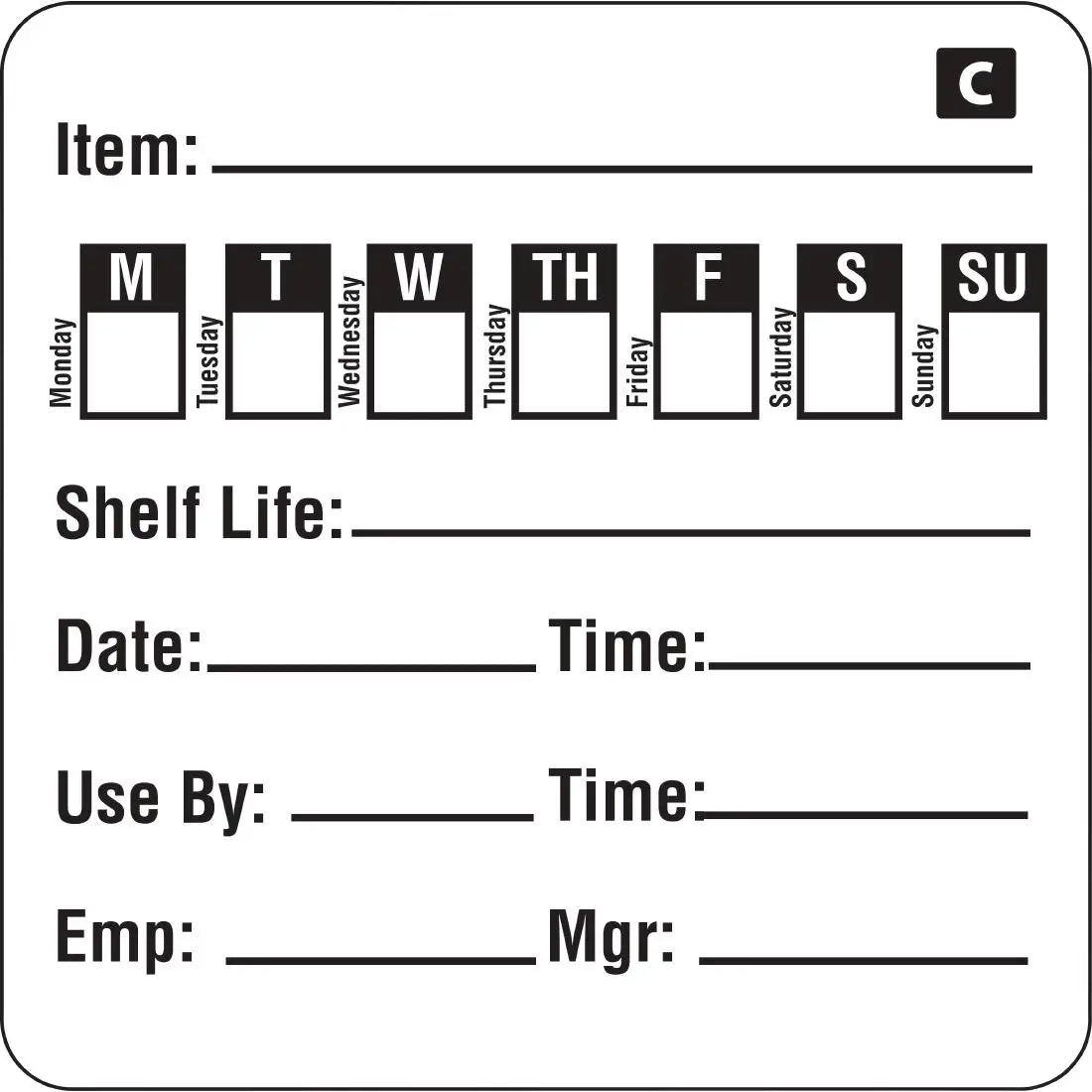 Hygiplas Freezable Day of the Week Labels (500 Pack) GF049