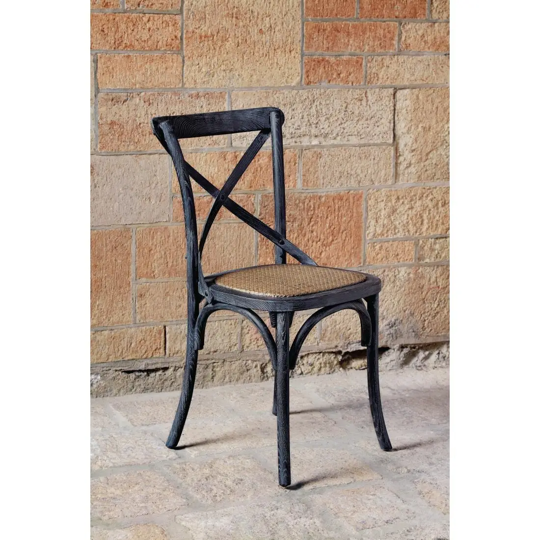 Bolero Bentwood Chairs with Metal Cross Backrest Black Wash (2 Pack) GG654 - Image 3