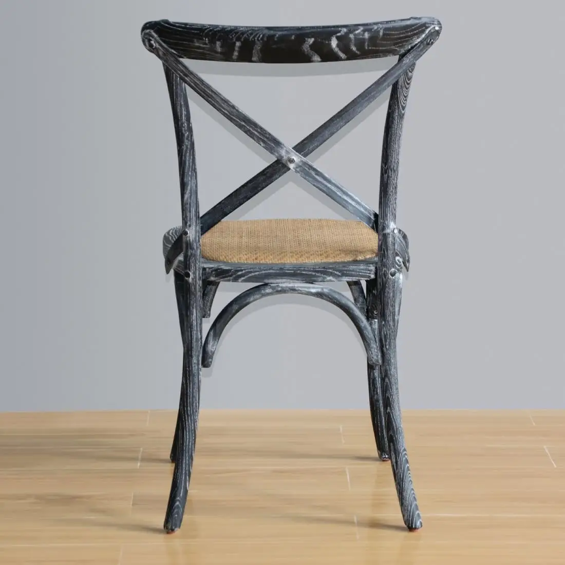 Bolero Bentwood Chairs with Metal Cross Backrest Black Wash (2 Pack) GG654 - Image 6