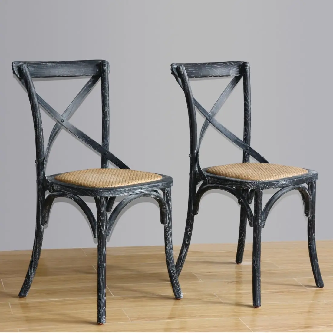 Bolero Bentwood Chairs with Metal Cross Backrest Black Wash (2 Pack) GG654 - Image 8