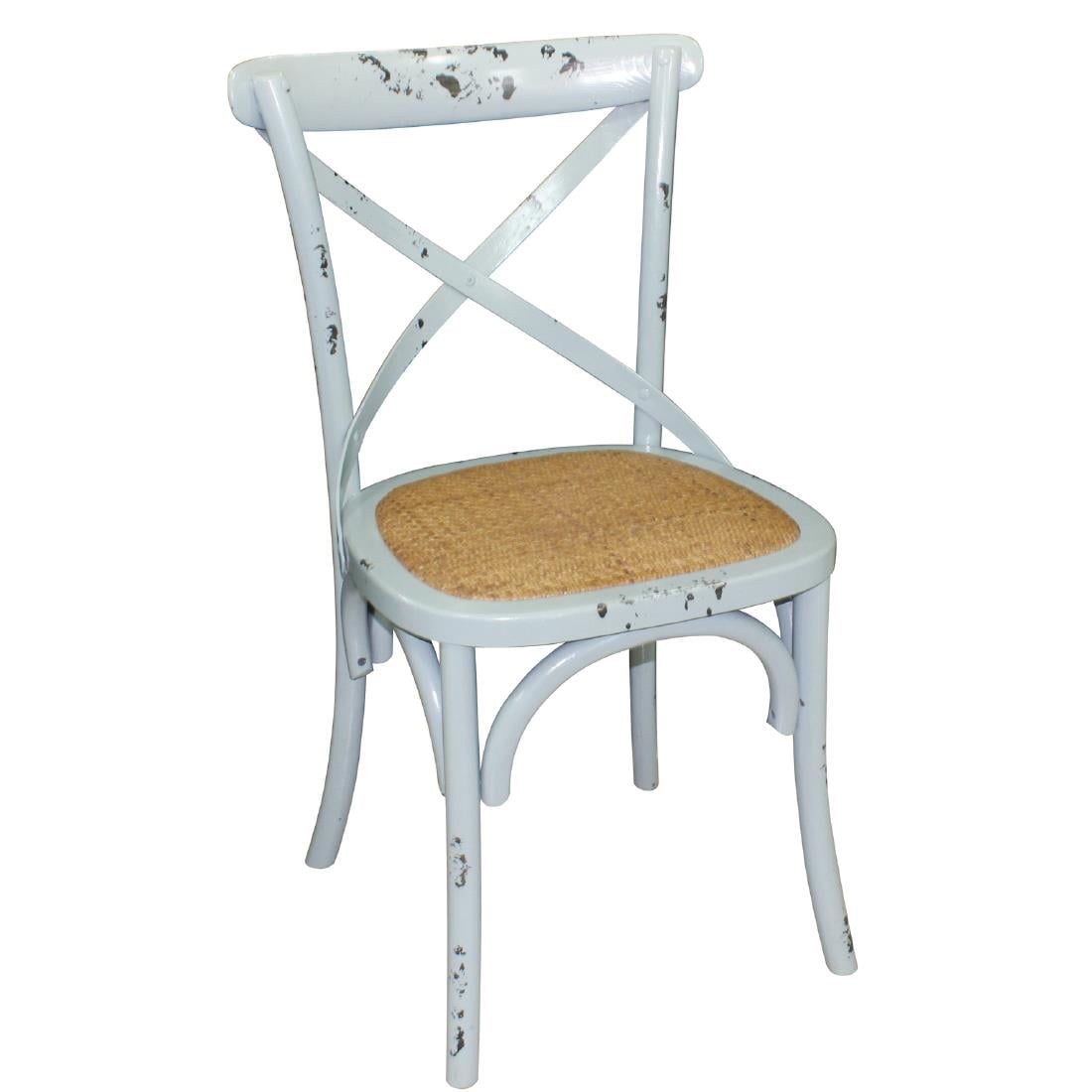 Bolero Bentwood Chairs with Metal Cross Backrest Antique Blue Wash (2 Pack) GG655