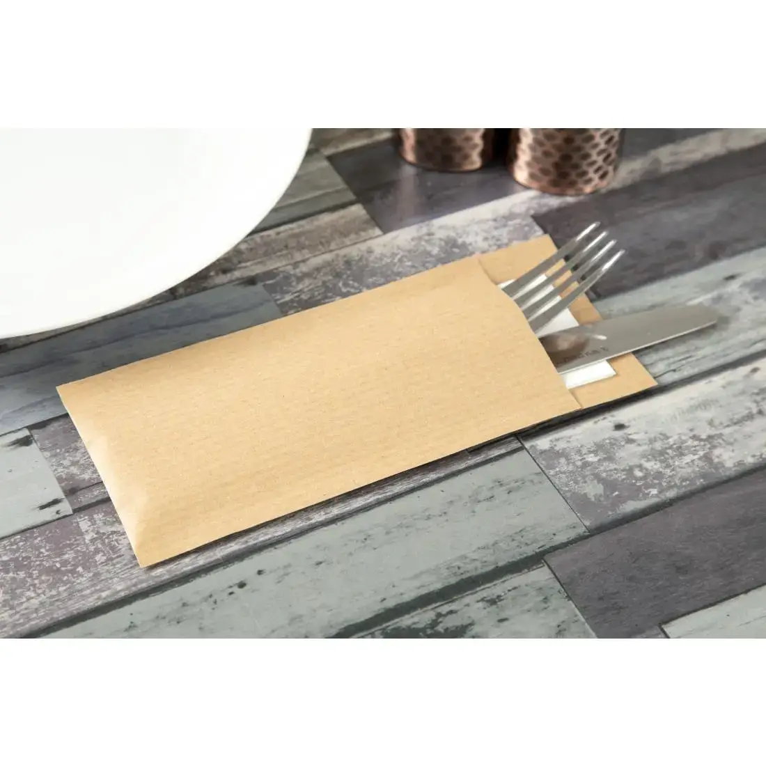 Europochette Brown Cutlery Pouch with White Napkin (500 Pack) CK235 - Image 5