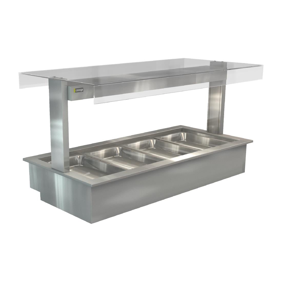 Cossiga Linear Series Drop-in Bain Marie 4x1/1GN w/Flat Top Sneeze Guard 1485mm HT657