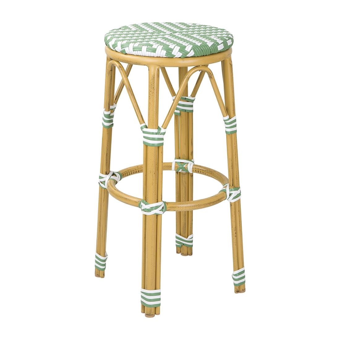Bolero Parisian Style PE Rattan Bar Stools Light Green (2 Pack) HZ142