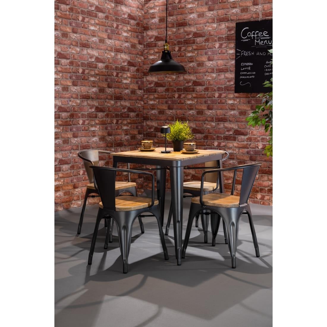 Bolero Bistro Dining Table Slatted Mango Wood Top Gunmetal Frame 650mm HZ813 - Image 2