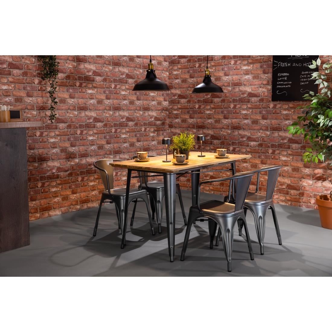 Bolero Bistro Dining Table Slatted Mango Wood Top Gunmetal 1200mm HZ811 - Image 5