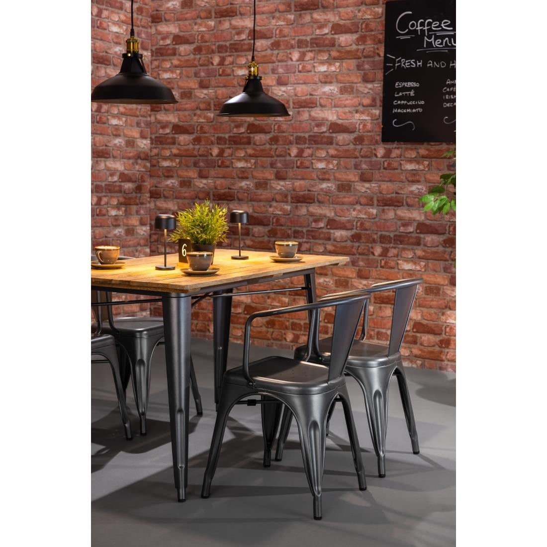 Bolero Bistro Dining Table Slatted Mango Wood Top Gunmetal 1200mm HZ811 - Image 6
