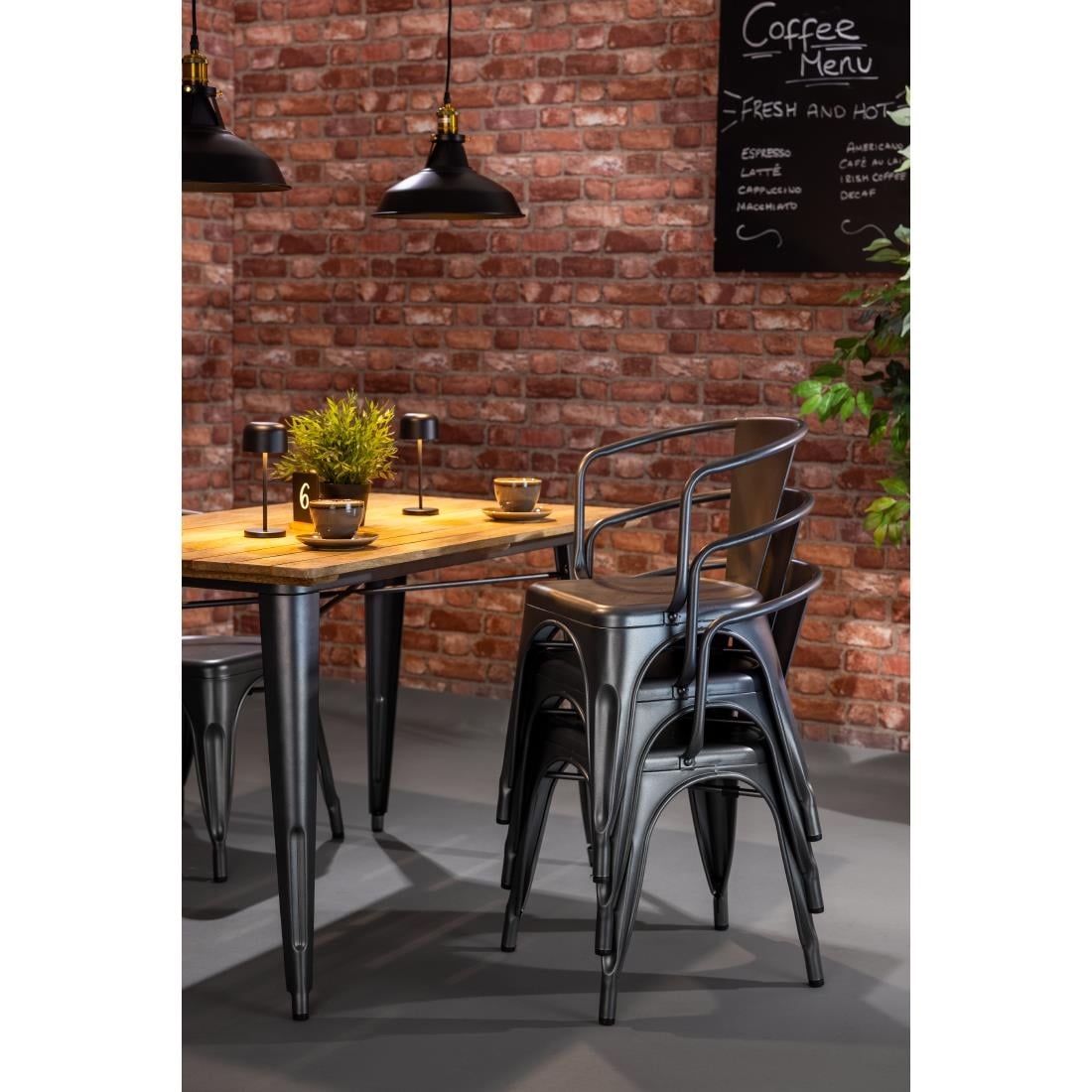 Bolero Bistro Dining Table Slatted Mango Wood Top Gunmetal 1200mm HZ811 - Image 7
