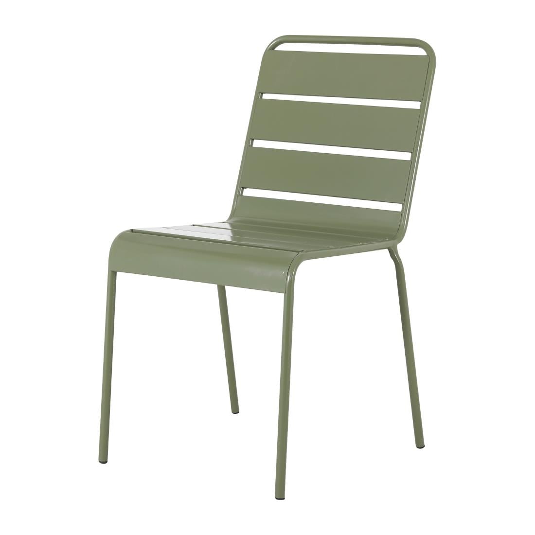 Bolero Amalfi Slatted Steel Side Chairs Olive Green (4 Pack) HZ818