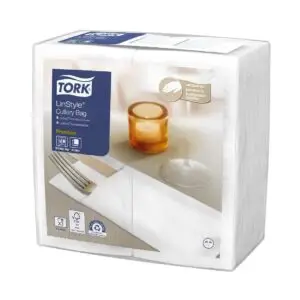 Tork LinStyle Cutlery Bag Napkins White (12 Pack) FS375