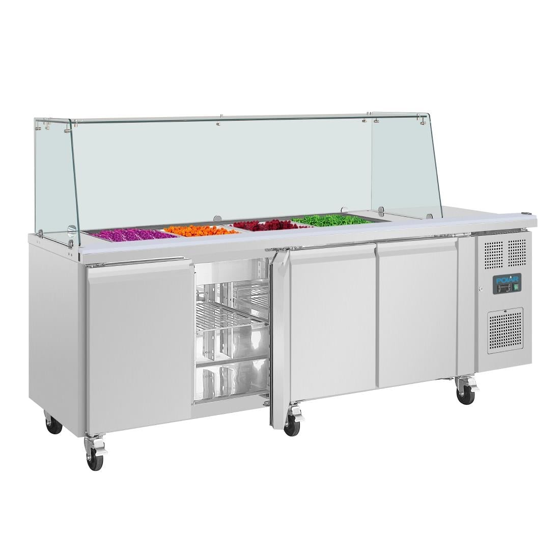 Polar U-Series GN Saladette Counter with Square Sneeze Guard 4 Door UA019 - Image 13