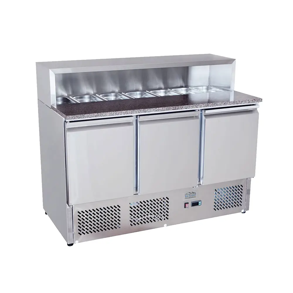 Ice-A-Cool ICE3854GR 3 Door Marble Top Saladette Counter 380 Litres