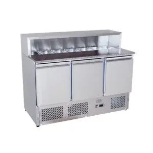 Ice-A-Cool ICE3858GR   3 Door Preparation Unit with Marble W/Top & S/S Guard c/w 7nr 1/3 GN Pans