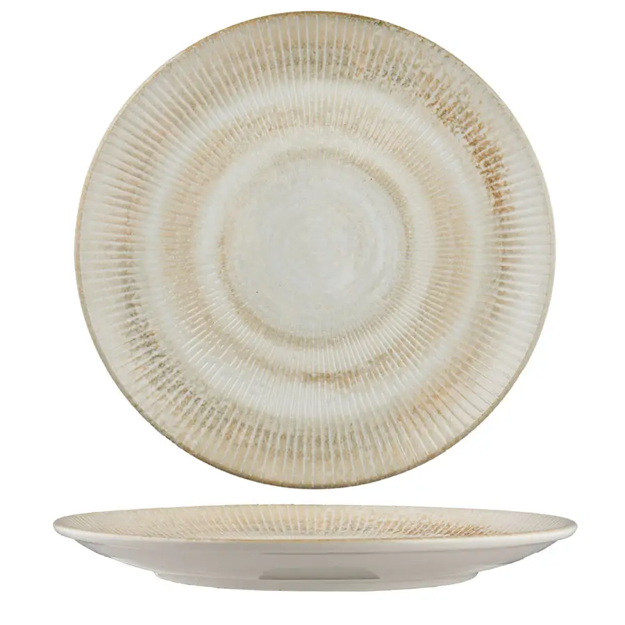 Ariane Shell Sand Virtified Porcelain Earthy Beige Round Coupe Plate 24cm 9 1/2in - BU328